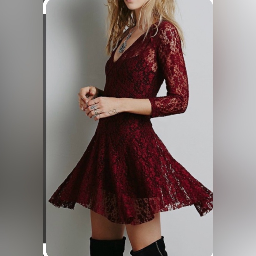 Free People Burgundy Lace Dress